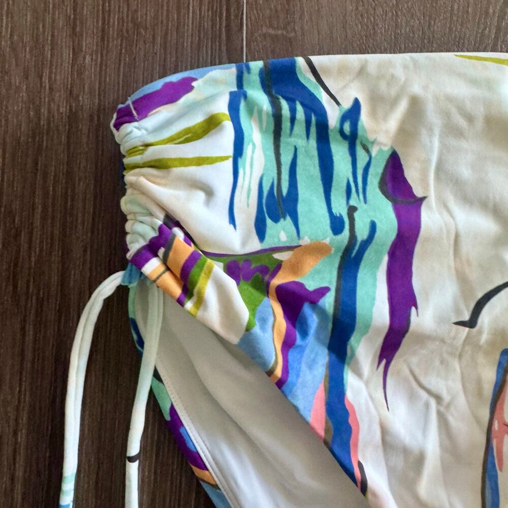 Calia Swim High Rise Ruched Bikini Bottom Watercolor Abstract Rainbow Small NEW - Picture 3 of 9